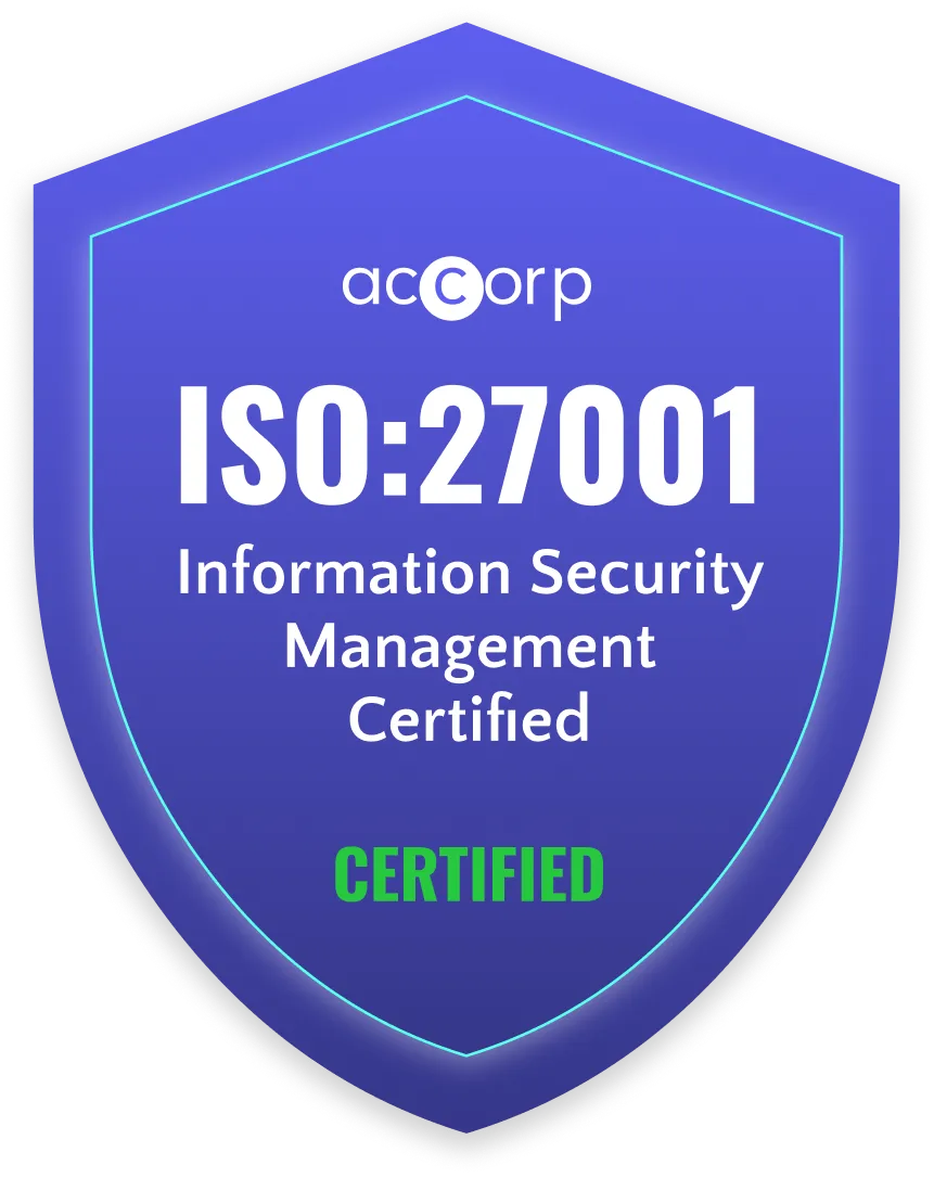 ISO 27001 Information Security Management certified badge, issued by Accorp